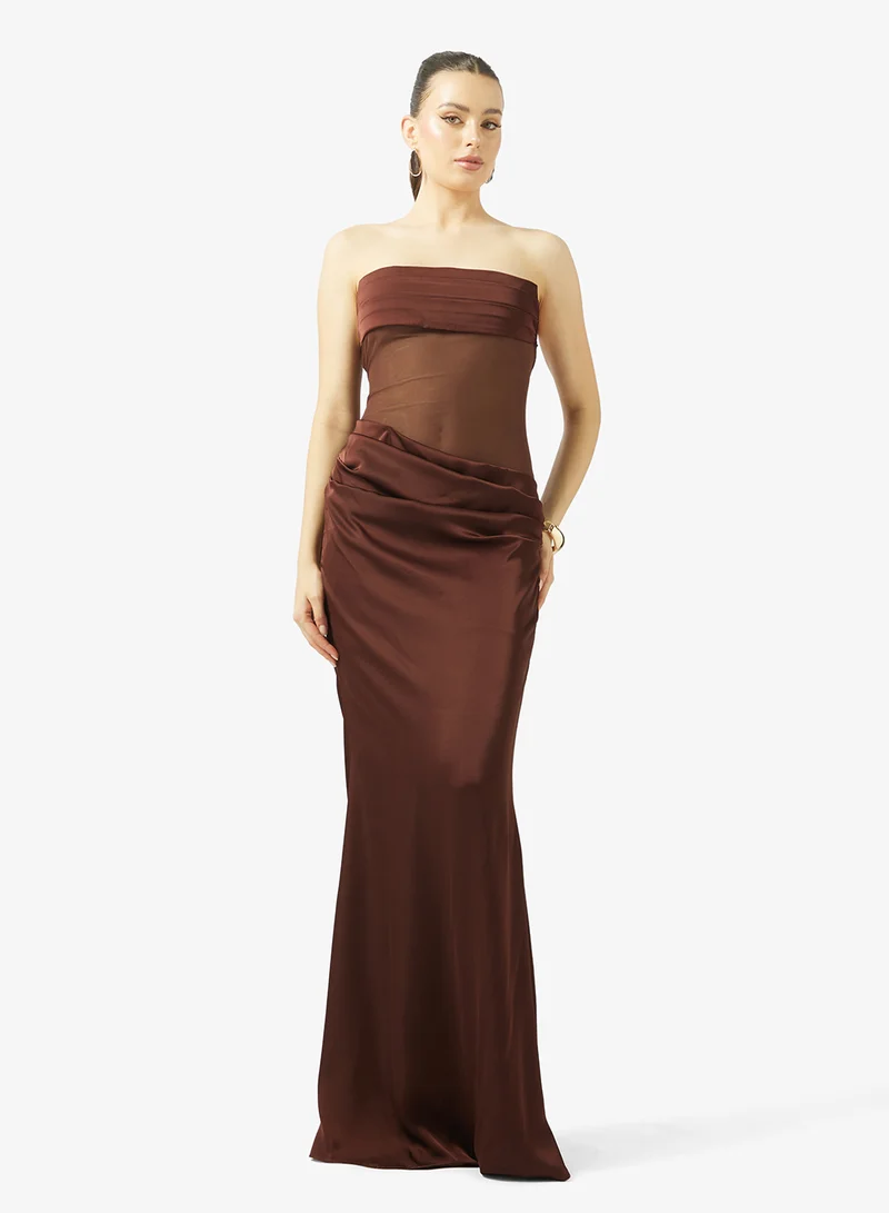 جينجر Bandeau Corset Bodice Dress with Scarf Detail